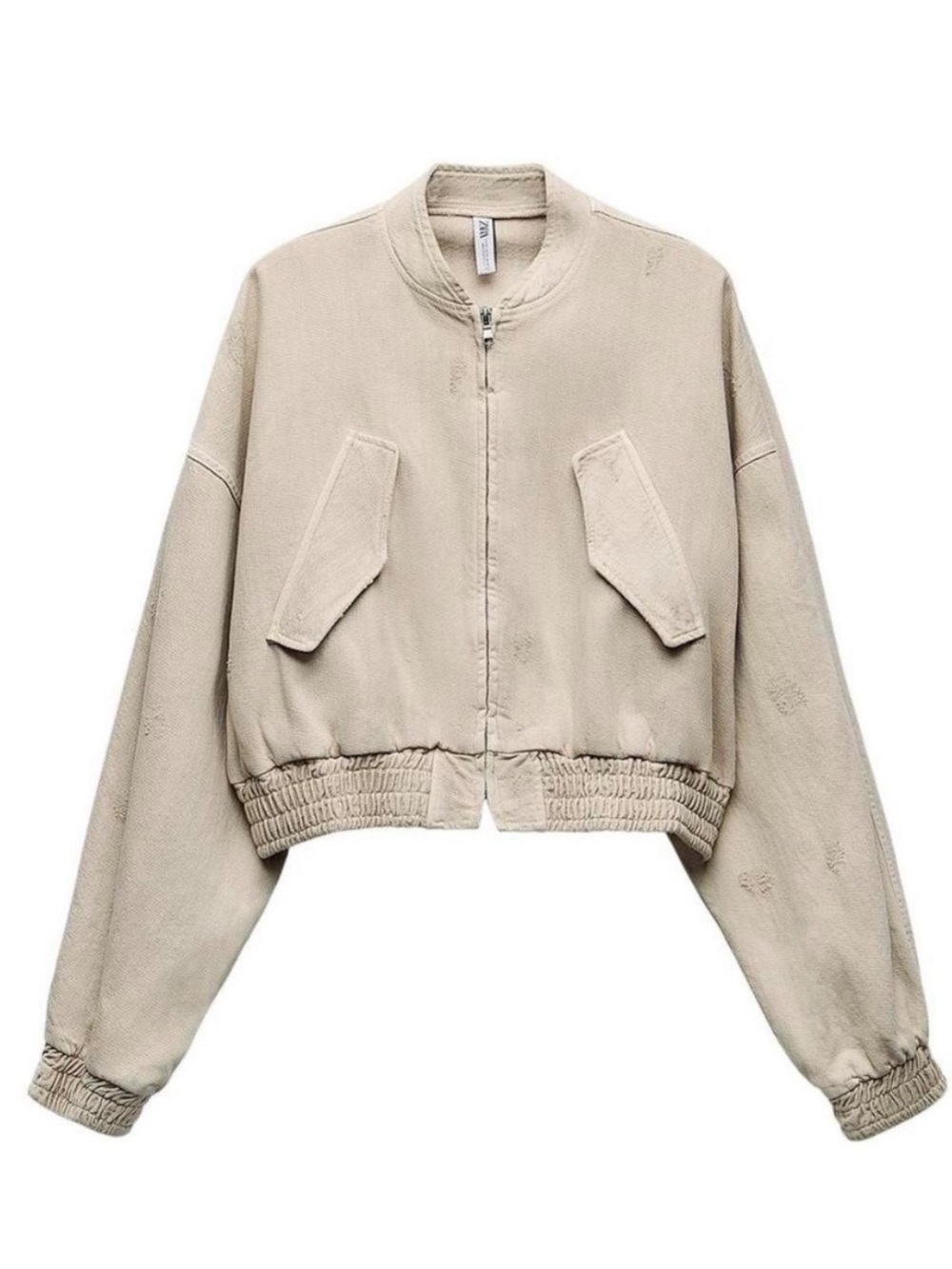 Zara Womens Beige Cropped Bomber Jacket